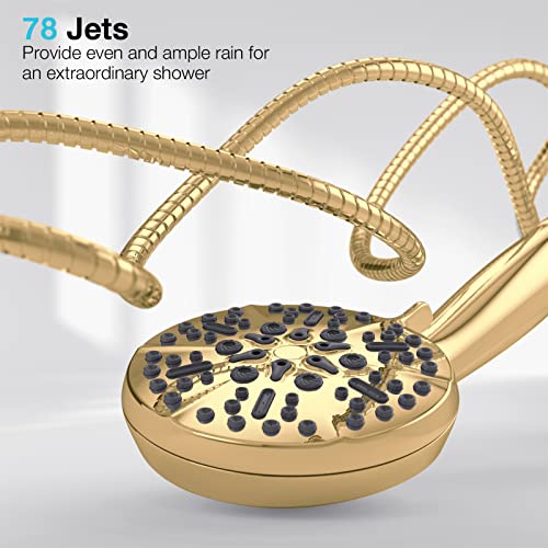 Gold Shower Head With Handheld High Pressure – The High Flow Rain Showerhead With Extra Long 6 Ft Hose And Adjustable Overhead Brass Holder Anti-Clog Silicone Nozzles – Upgrade Your Luxurious Bathroom #TOP4