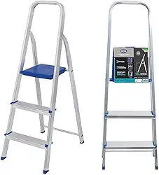 Escada De Aluminio 3 Degraus Resiste Até 120kg Domestica Construção Cor Prateado