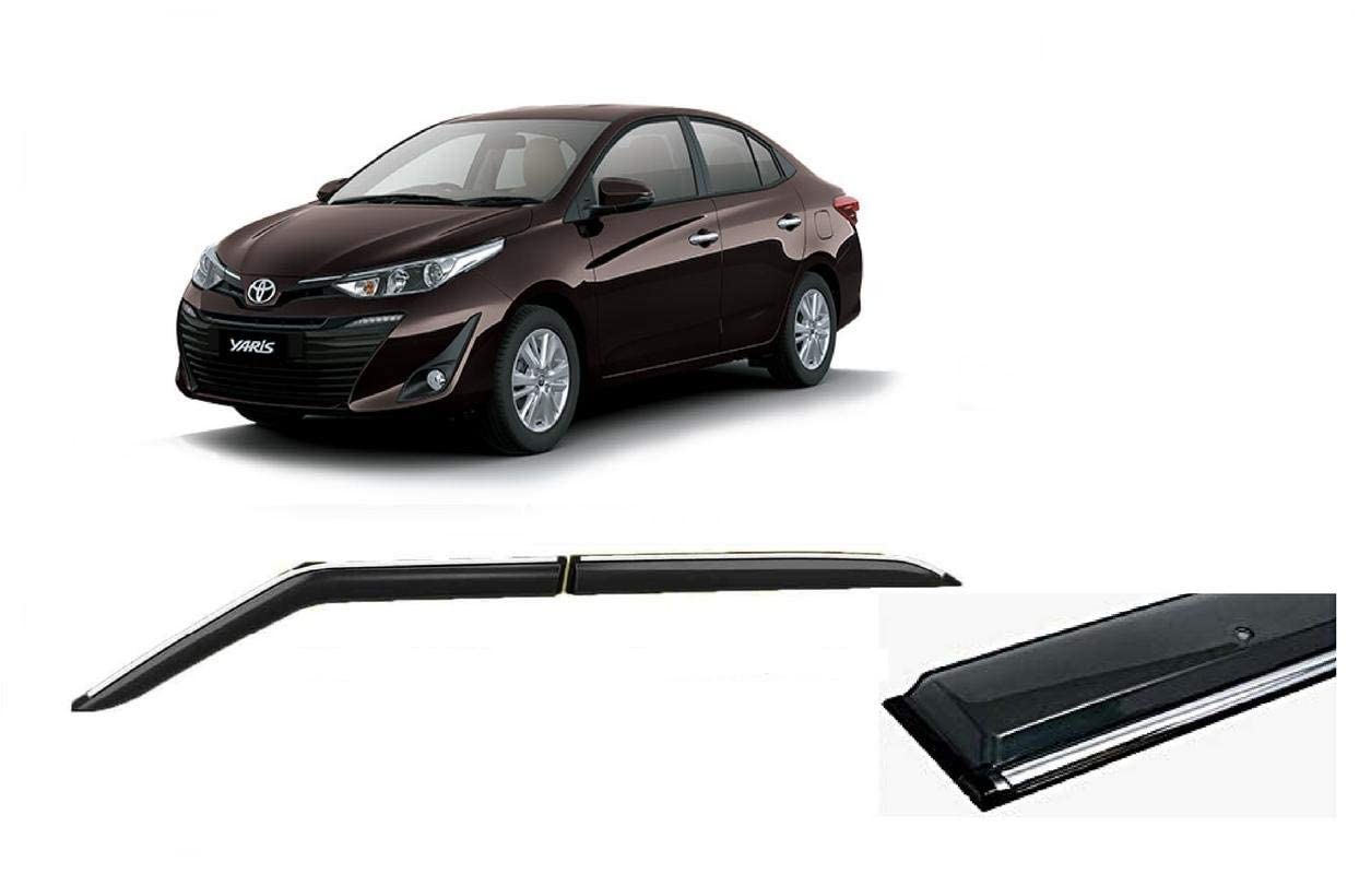 Empica Plastic Window Door Visor Rain Guard Side Wind Deflector Chrome Lining Shield Compatible with Toyota Yaris (Set of 4)