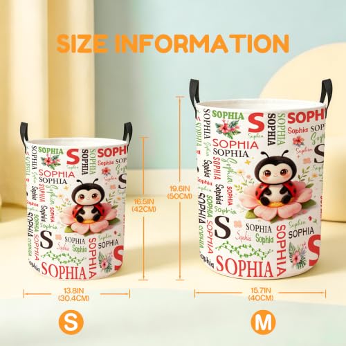 Image of Custom Ladybug Laundry Hamper, Personalized Laundry Basket with Name, Customized Dirty Clothes Basket for Clothes Toy Bathroom Bedroom Storage,S-16.5 inchX 13.8 inch
