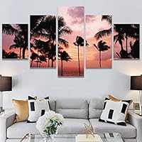 SIGNWIN 5 Panel Canvas Wall Art Palm Tree for Home Decorations Ready to Hang - 60
