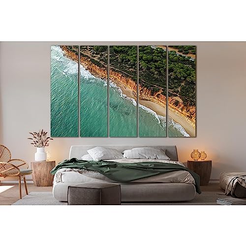 Cuadro de olas en movimiento sobre lienzo ZELLART 150x100 cm de 5 paneles listo para colgar