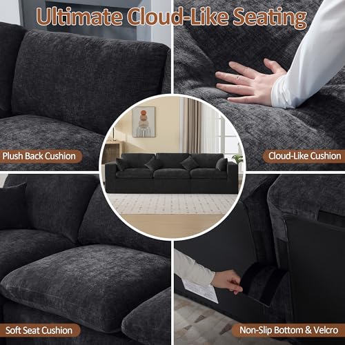 Image of 115''Cloud Boneless Sectional Couch, Modular Sectional Sofa Deep Seat, Oversized Upholstered Convertible Comfy 3 Seater Chenille Memory Foam Sofa Couches for Living Room, Dark