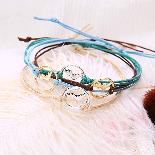 4pcs Mountain Peak Charm Bracelets Retro Woven Rope Adjsutable Bracelet for Women Men Outdoor Sport Climbing Lover3