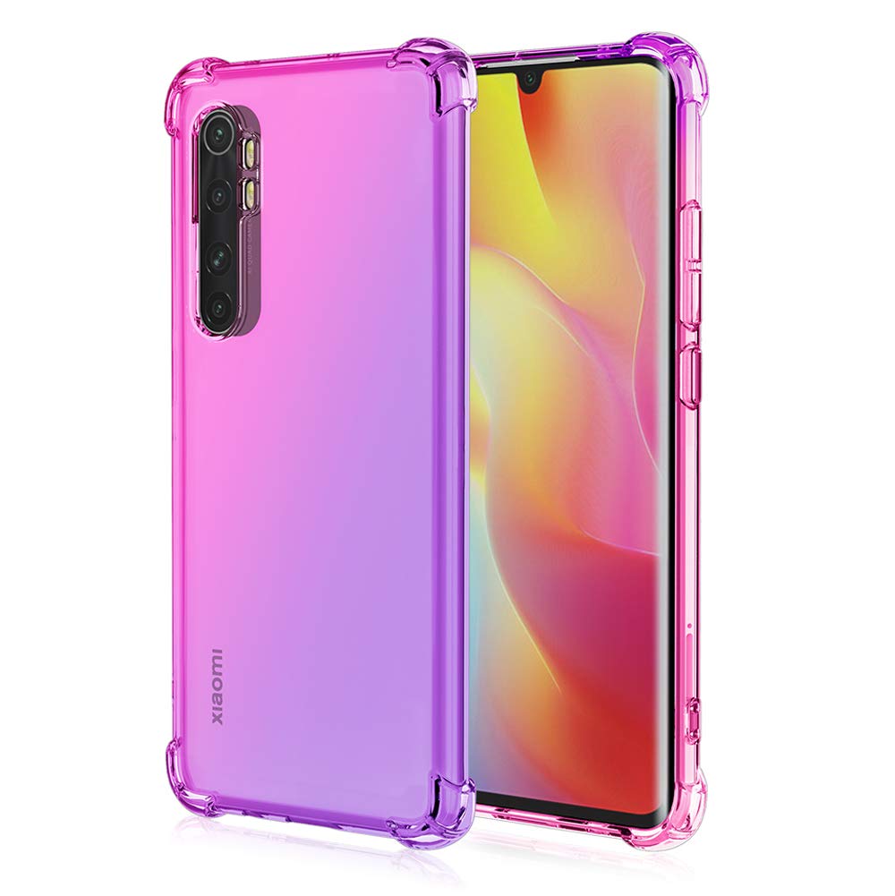 Adamarker Cover for Xiaomi Mi Note 10 Lite Case Clear Transparent Back Cover Gradient Ultra Thin Slim Soft TPU Silicone Cover (Pink-Purple)
