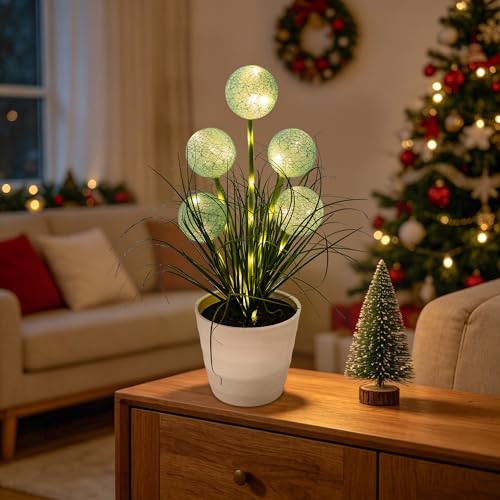 Image of Artificial Green Spherical Grass LED Lamp, Night Light for Home Shop Cafe Decor, Gifts for Women Mom Grandma Girlfriend on Birthday Christmas Valentines Mothers Day