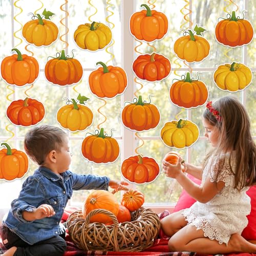 Image of 40Pcs Fall Pumpkin Hanging Swirl Decorations, Autumn Thanksgiving Pumpkin Ceiling Hanging Swirls Streamers Fall Hanging Decorations for Autumn Thanksgiving Harvest Party Decor
