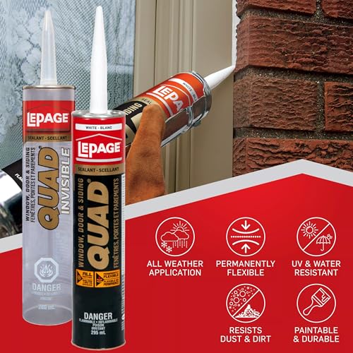 LePage Quad Sealant - Outdoor Caulk for Window, Door & Siding, Permanently Flexible, Water & UV Resistant - 295 ml Cartridge, 1 Pack