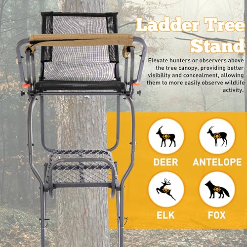HECASA Ladder Tree Stand with Mesh Seat, 15.5' Climbing Equipment Accessories for Deer Hunting, Adjustable Shooting Rail, 300 LBS