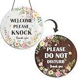 Shejdgart Do Not Disturb Door Hanger Sign - Flower Do Not Disturb Sign Welcome Please Knock Door Signs Double Sided Reversible PVC Hanger Plaque for Office Home Therapy Clinic Meeting Sessions