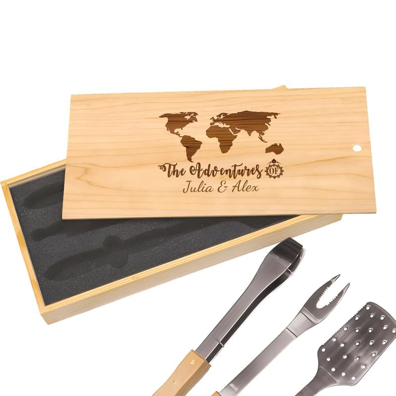 Set de parrilla personalizado con mapa mundial y caja elegante miniatura 1