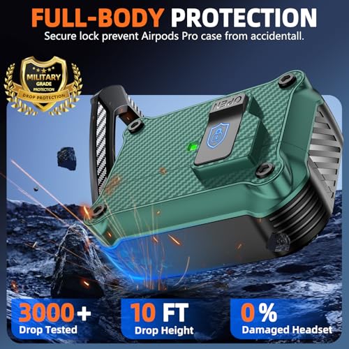 Image of Pohgelan Compatible with AirPods Pro 2nd /1st Case (Light Green) | Carbon Fiber Texture,Magnetic Automatic Lock with Cleaning Kit,Compatible with Magsafe