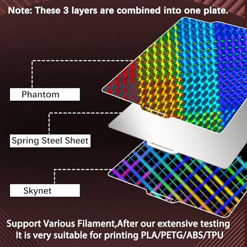 Image of JUUPINE 257x257mm Upgraded Build Plate for Bambu Lab X2D /A1 /X1C /X1 /X1E /P1P /P1S /P2S 3D Printer, Smooth Phantom+Smooth Skynet Pattern Double Sided Flexible Spring Steel Plate HeatingBed Platform