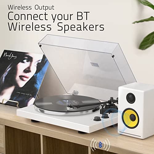 Image of Vinyl Record Player Turntables with Wireless Output Connectivity Vinyls Players Belt-Drive 33 45 RPM Speed Phono Line USB Digital to PC Recording MM Cartridge AT-3600L Classic New Sleek Piano White