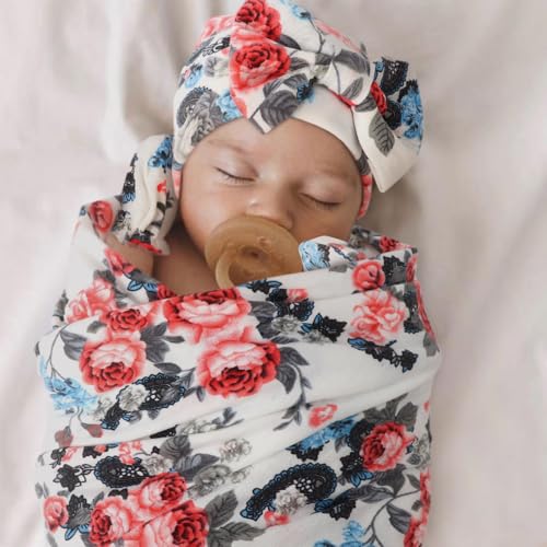 Image of AQOKKA Baby Swaddle Blankets with Bow Hat Headband Set Infant Receiving Blankets Swaddles for Newborns Unisex Toddler Swaddle Wrap Sets for Baby Girls Boys Nursery Warm Shower Gift