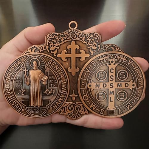EXTRA LARGE 5 INCH ST BENEDICT CROSS MEDAL VINTAGE FINISH FOR WALL OR DESK DISPLAY/MEDALLA DE SAN BENITO (NEW BRSS)