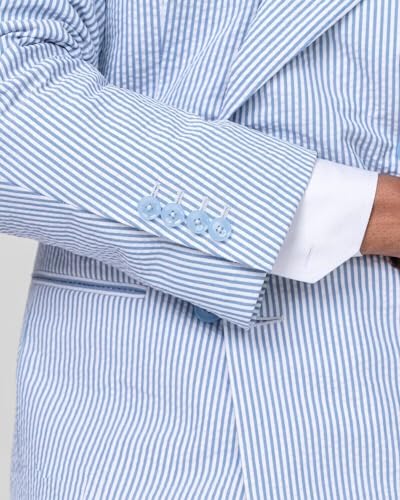 Wehilion Mens Seersucker Suit Slim Fit Casual Beach Wedding Prom Party Suit 2 Pieces Suits for Men Dinner Blazer Jacket Pants Bright Pink M3