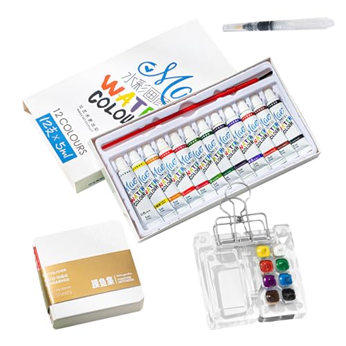 Uozonit Pocket Artist - Juego de acuarela, juego de viaje de acuarela, paleta de acuarela acrílica, juego de viaje de acuarela portátil, suministros de arte portátiles divertidos para hombres y