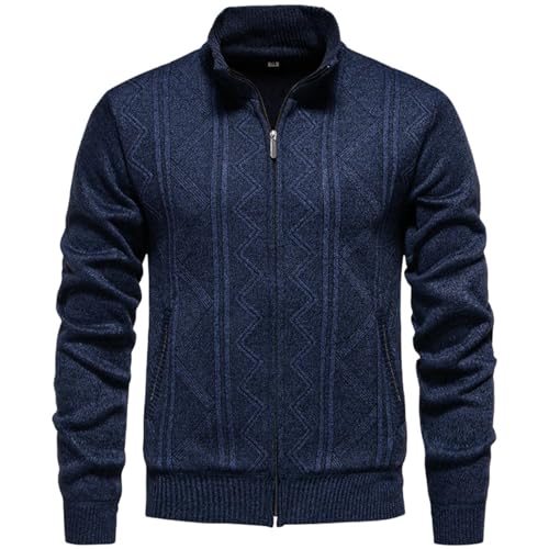 Veste cardigan en tricot épais doublé en peluche pour homme avec fermeture éclair