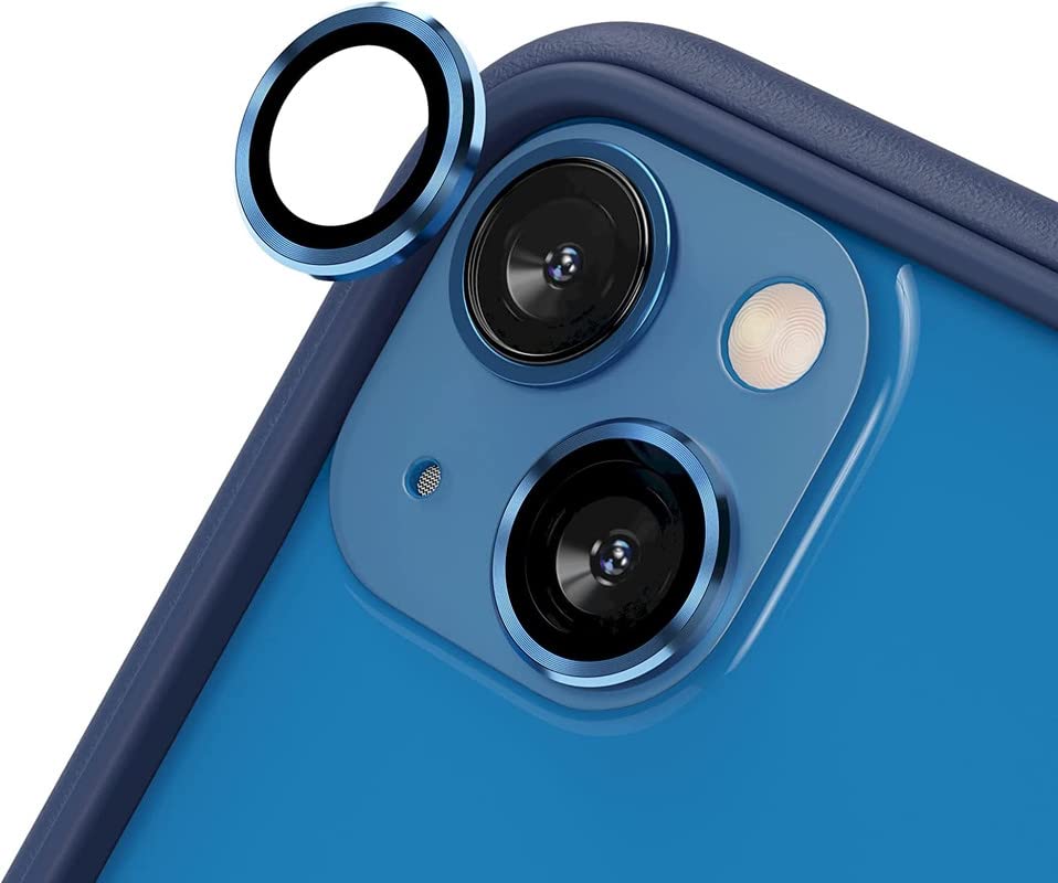 Image of ZYBUX Camera Lens Protector Compatible with iPhone 13 iPhone 13 Mini| High Clarity Scratch Proof 9H Hardness Anti-Spy Anti-Scratch Glass and Aluminum Trim [ Metal ] - (Blue)