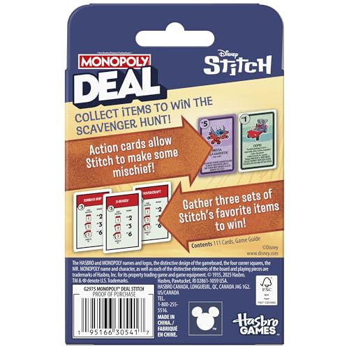 Monopoly Deal: Disney Stitch Edition Card Game | Based on Disney’s Lilo & Stitch | Officially Licensed Disney Kids Games | Ages 8+| 2-5 Players - image 2