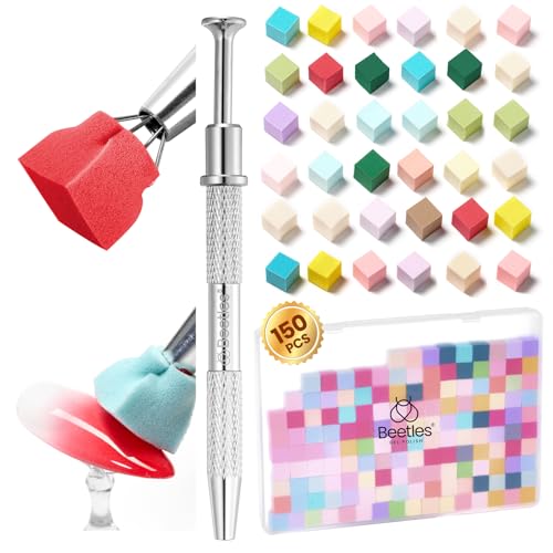 Image of Beetles 150Pcs Soft Nail Sponges for Ombre, Colorful Nail Sponge with Grabbing Pen, Blooming Nails Art Brushes, Gradient Manicure DIY Tools, Professional Accessories Supplies for Home and Salon Use