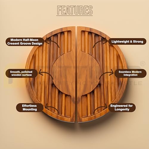 Image of Crescent Groove Half Moon Teak Wood Handle /Main Door Handle /Pull Push Handle for Door /Wardrobe Handle /Complete Set of 1 (Left & Right) 8 * 4 Inch-| 3 Years Warranty |
