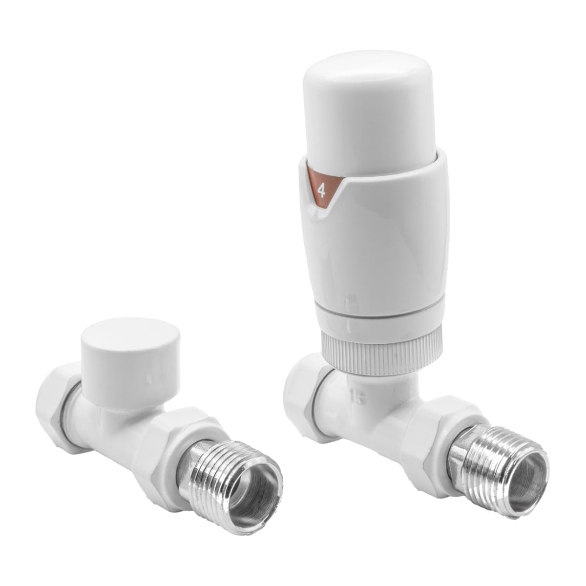 Reina Modal TRV & Lockshield Radiator Valve Set (15mm x 1/2") - Straight - EVO (White)