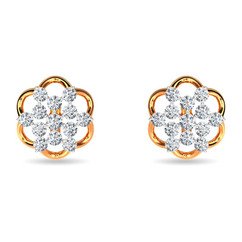 Image of KISNA JEWELS 14KT|18KT BIS Hallmark Pure Gold and Diamond Stud Earrings For Women with Screw Back clouser