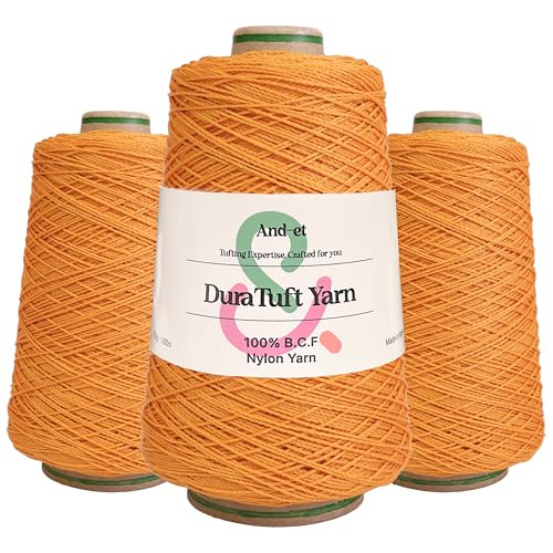 Image of And-et DuraTuft Yarn 45 Vibrant Colors Tufting Nylon Yarn Pack - Ideal for Crochet, Craft Projects -100% B.C.F. - 3 Cones x 1.66lbs(640yards) -Perfect for Rug Weaving and Knitting (20 Light Orange)