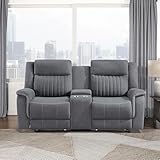 Lexicon Manual Double Reclining Loveseat, Polished Microfiber Manual Wall Hugger Loveseat Recliner for Living Room, Center Storage Console/Cup Holders, Easy Assembly, Gray