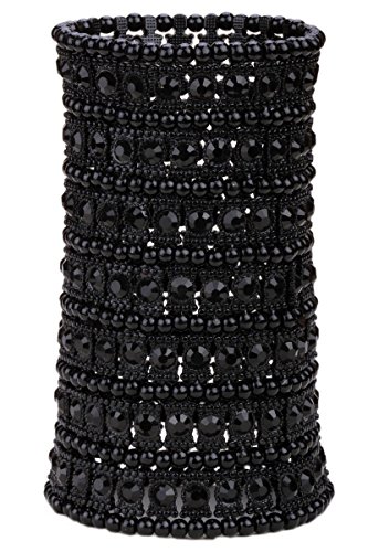 Yacq Women's Multilayer Big Stretch Cuff Bracelets Fit Wrist Size 7 To 7-4/5 Inch - Elastic Band & 7 Row Crystals Jewelry - 4-1/2 Inch Wide - Lead & Nickle Free #TOP15
