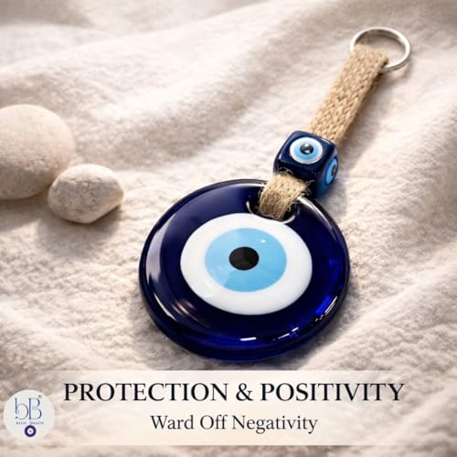 Image of BLUE BEADS Turkish Feng Shui Vastu Blue Glass Evil Eye Hanging /Door Hanging Nazar Batu for Protection and Good Luck - Perfect for Gifting Home or Office (Jute)