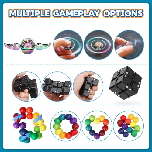 Image of 5PCS Sensory Fidget Spinner Toys Pack with Infinity Figette Cube Finger Pad Transformable Gyro Stress Relief Desk Gadgets for Adults Teens, Classroom Anxiety Toys Stocking Stuffer Party Stuffers