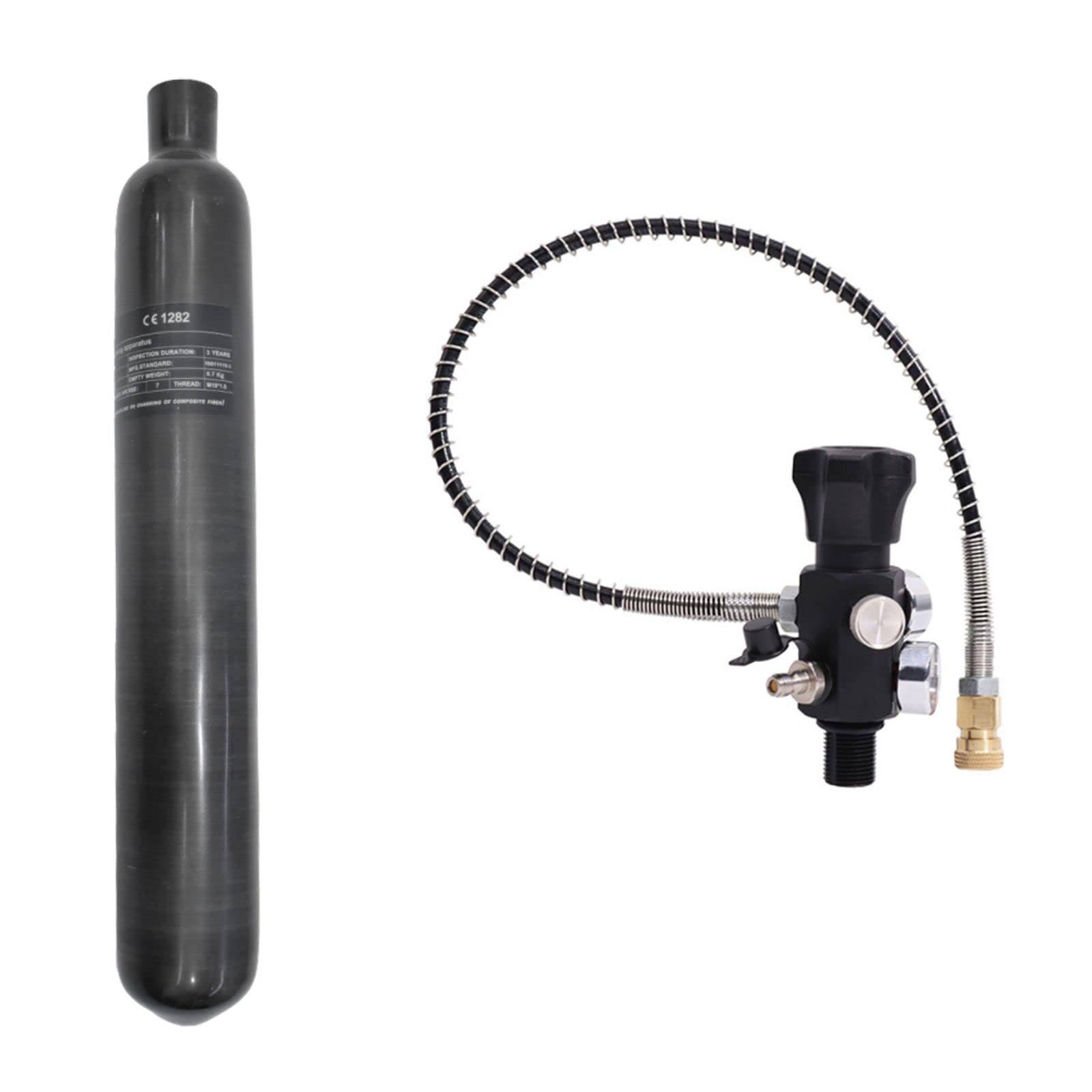 TUXING Carro Armato di Paintball PCP in Fibra di Carbonio 0.7L 4500psi Cilindro Composito Approvato CE con Regolatore di Paintball Valvola Regolatore Pressione di Uscita: 1800psi-M18*1.5