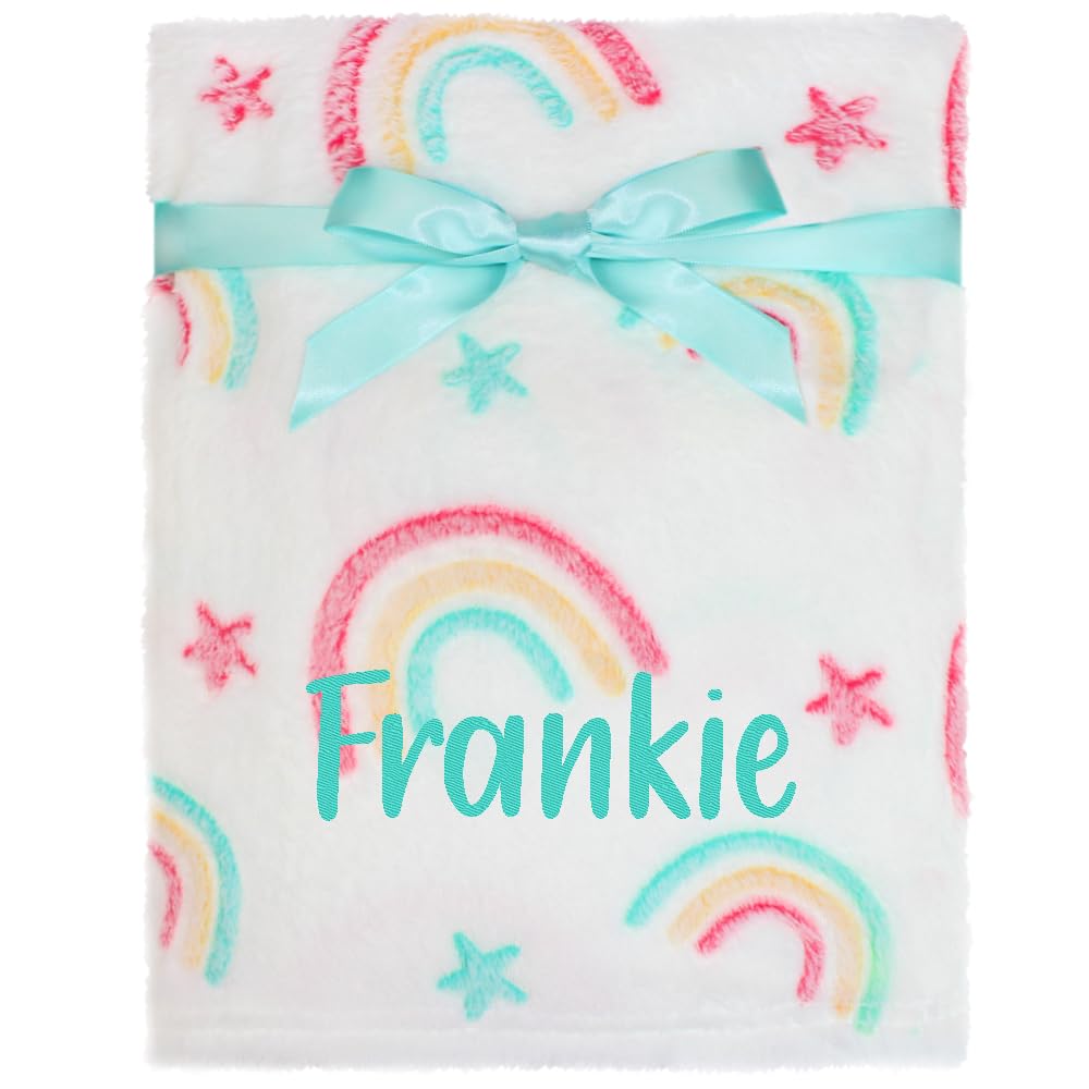 TeddyT's Personalised Baby Rainbow Embroidered Fluffy Blanket