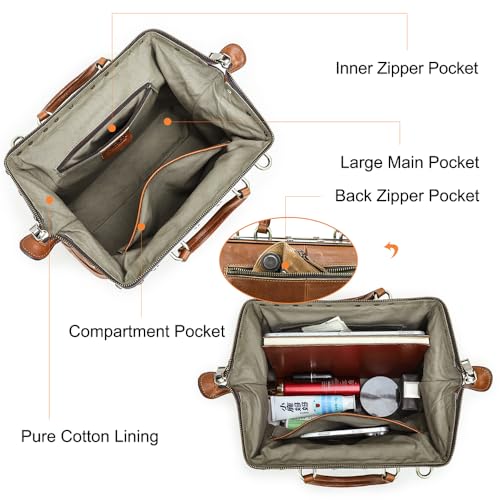 Image of CONTACTS Doctor Bag Purse for Women Luxury Leather Handbag with Lock Shoulder Bag Vintage Top Handle Bag