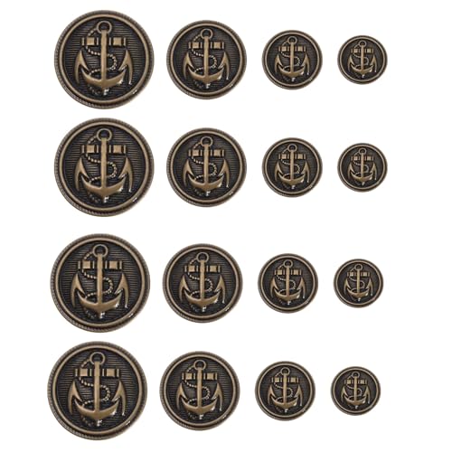 EMSea 40Pcs Metal Blazer Buttons Antique Suits Button Set Alloy Shank Buttons Vintage Buttons Kit Clothing Accessories for Coats Uniforms Jackets Brown