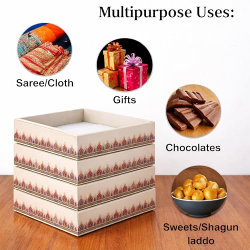 Image of SATYAM KRAFT 12 Pcs Multipurpose Folding Cardboard Gift Box | Premium Paper Hamper Empty DIY Tray for Wedding, Birthday, Gifting, Gift Packaging, Festive Foldable Hampers, Stylish Return Gifts (Beige)