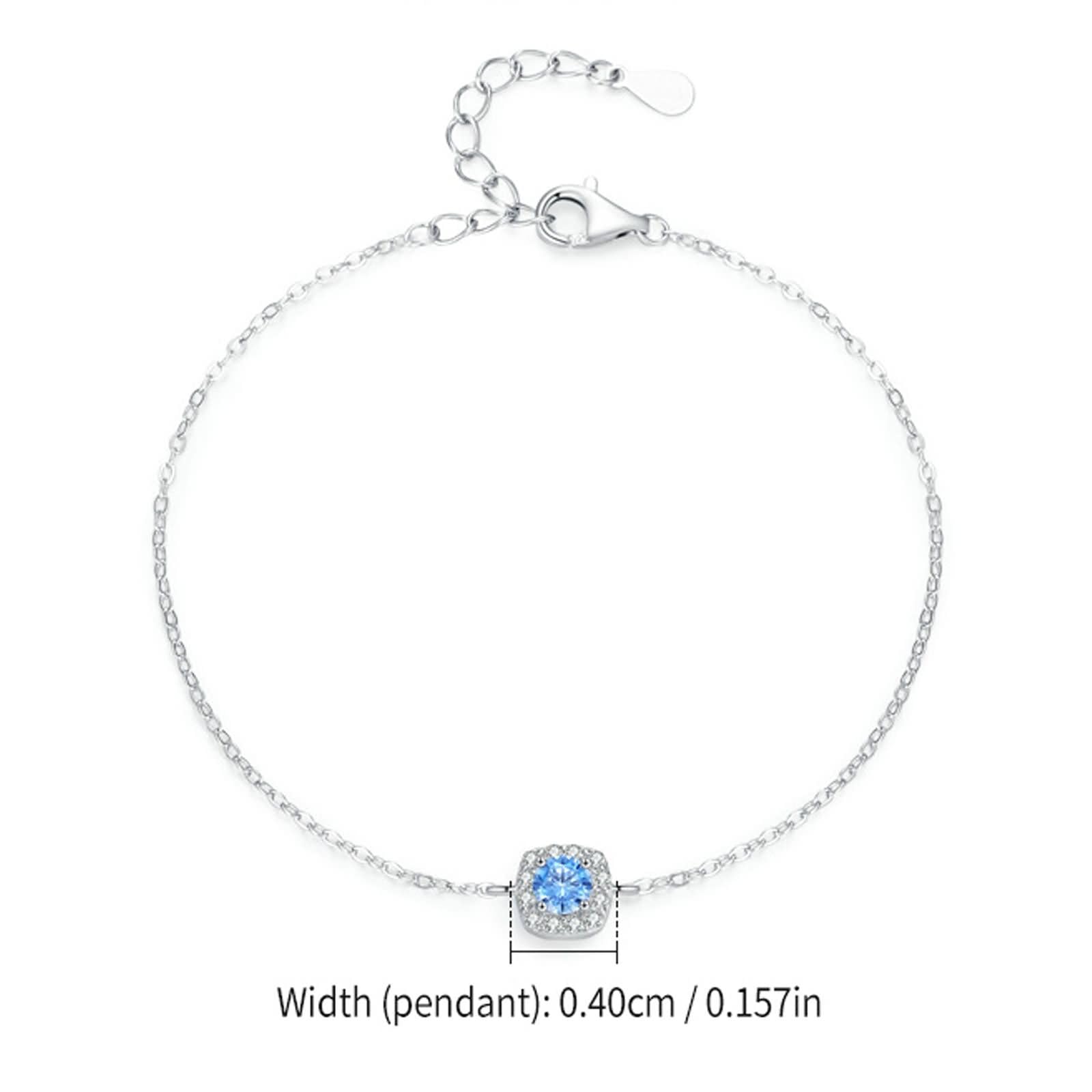 Donna Bracciale Oro Bianco 9 Carati / 14 Carati / 18 Carati, Quadrato e Rotondo con Topazio e Diamante, Regolabile 16 CM + 5 CM, Bracciale Catena Donna Blu Argento