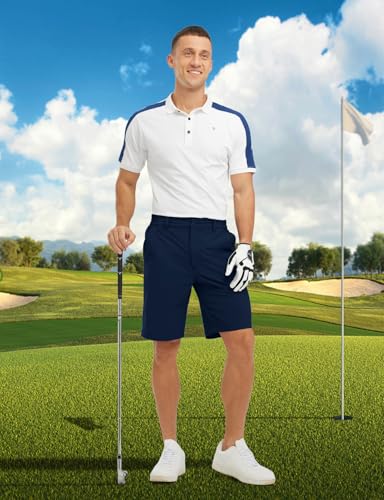 Image of TBMPOY Men's Golf Shorts Lightweight 5 Pockets Casual Dress Stretch Elastic Waist Quick Dry Flat Front Travel Shorts