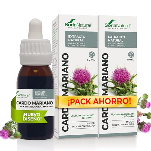 Soria Natural Cardo Mariano Extracto - Favorece la Función Hepática, Ayuda a Eliminar Toxinas y Mejorar la Digestión - 100% Puro - Suplemento para la Salud del Hígado - Pack 2 x 50 ml