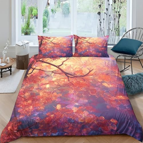 Housse de couette chat d'automne 200x200 en microfibre douce pour lit double