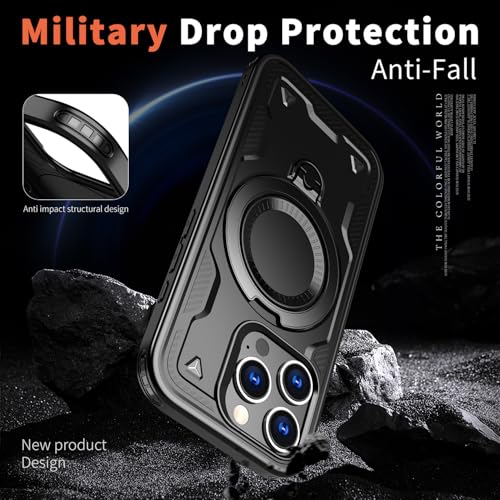 Coque iPhone 16 Pro Max MagSafe noire antichoc en TPU et PC rigide avec support
