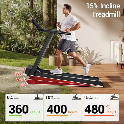 Image of LONTEK Treadmills for Home with 15% Incline & Led Screen, 7-Layer Shock-Absorbing Foldable Treadmill with Handle Bar Up to 400lbs Capacity, 3.0HP Quiet Walking Pad Treadmill 0.6-7.5MPH