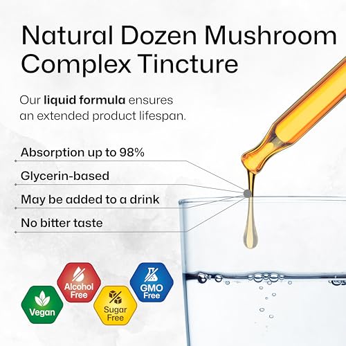 BIO KRAUTER Dozen Mushroom Tincture - Immune Support Supplement Drops - Promotes Digestive & Cognitive Support - Non-GMO, Liquid Immunity Defense Formula - 4 fl. oz Bottle