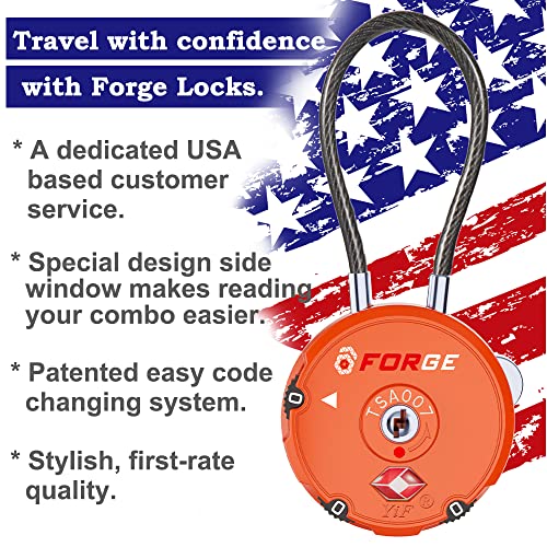 Forge Quality TSA Approved Luggage Locks for Travel Accessories, Suitcase, Pelican case, Set Your own Combination, Zinc Alloy Body-Cable Locks Orange 2 Locks - Image 4
