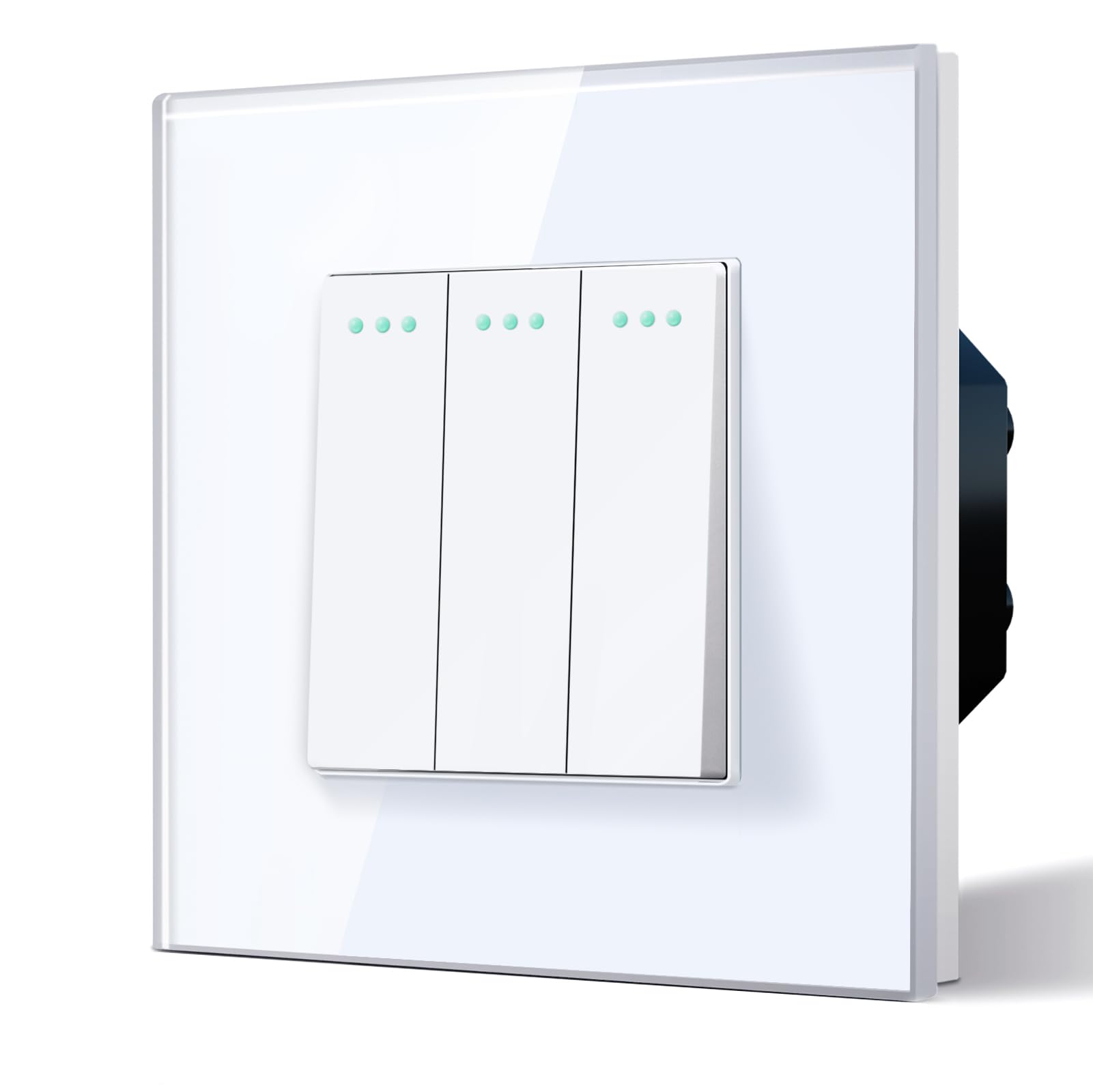 BSEED Electrical Wall Light Switch,Rocker Button wih LED Backlight,10A Toggle On/Off,Glass faceplate, Horizontal & Vertical Mounting,3 Gang 2 Way,86mm White
