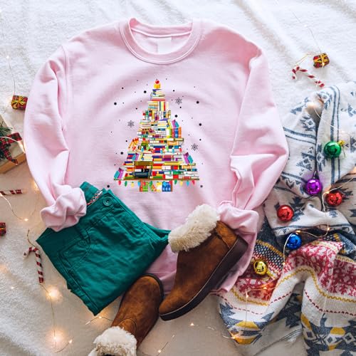 Personalized Handmade Book Tree Christmas Sweater, Christmas Tree Made of Books Sweatshirt, Gift for Book Lover, Gift For Teachers, Bookworm Christmas Hoodie3
