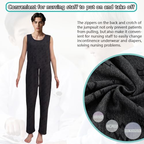 Image of Unisex Anti-Strip Adaptive Jumpsuit with Back-Zipper,Vest Trousers,Suitable for Seniors,Dementia Patient,Alzheimer's Patients,Incontinence Care